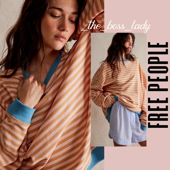 Free People sweatshirt pullover activewear classic striped crewneck cozy casual,All Products : American Fashion Style Bags On Sale